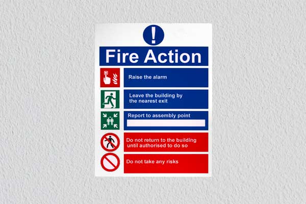 Fire Action Sign in Printed Plastic